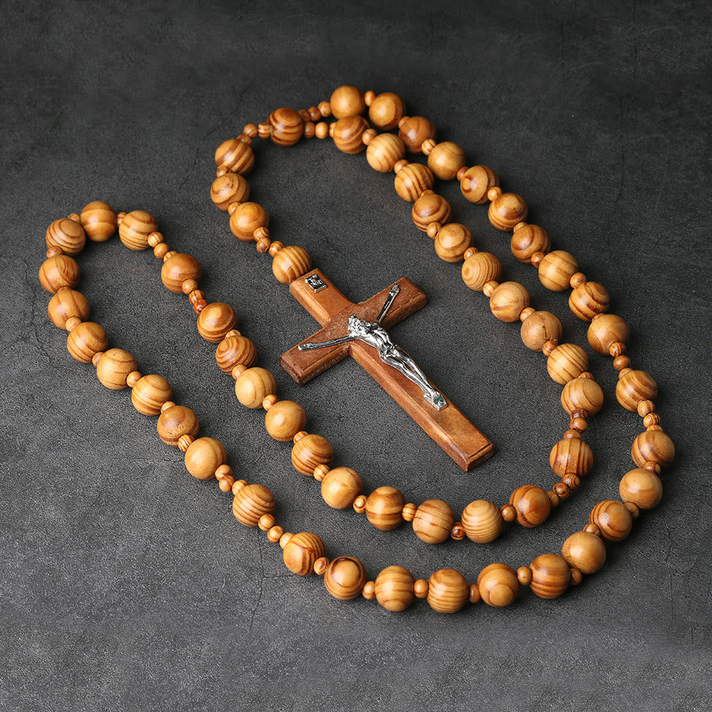 Christianartworkshop Chapelet mural en bois avec crucifix : un symbole de dévotion et de prière à la maison - Brun - image 0