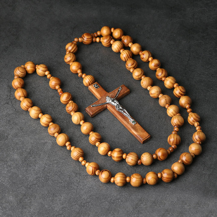 Christianartworkshop Chapelet mural en bois avec crucifix : un symbole de dévotion et de prière à la maison - Brun - image 0