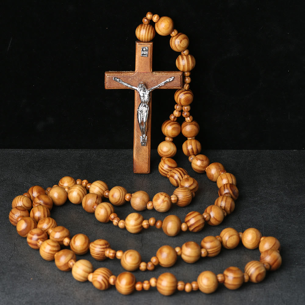 Christianartworkshop Chapelet mural en bois avec crucifix : un symbole de dévotion et de prière à la maison - image 1