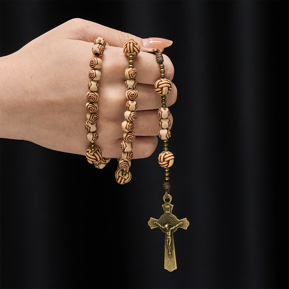 Christianartworkshop Chapelet de perles roses avec crucifix en bronze : Médaillon Notre-Dame pour la dévotion - image 1