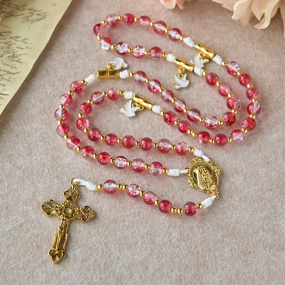 Christianartworkshop Chapelet de Notre-Dame avec colombe du Saint-Esprit et perles de verre rouge : incarne l’amour sacré et une dévotion vibrante - image 3