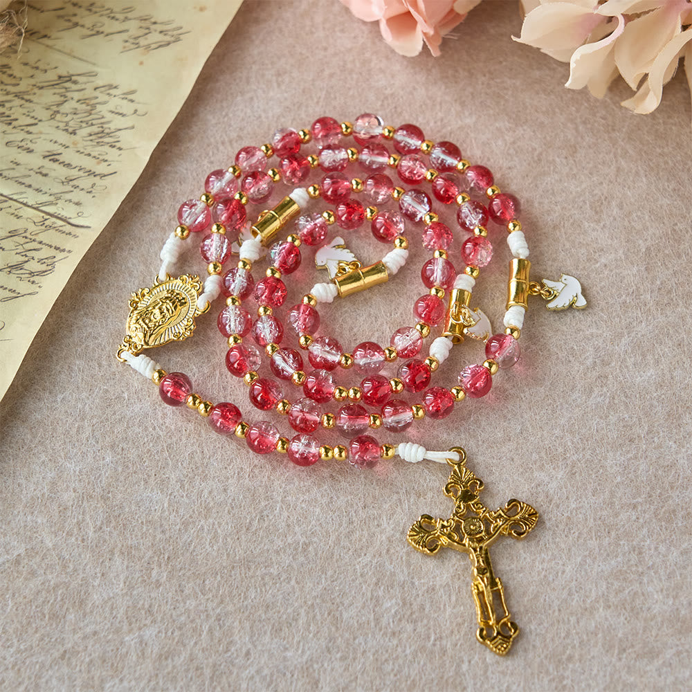 Christianartworkshop Chapelet de Notre-Dame avec colombe du Saint-Esprit et perles de verre rouge : incarne l’amour sacré et une dévotion vibrante - image 2