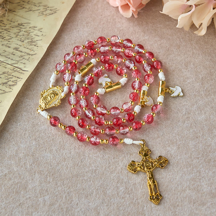 Christianartworkshop Chapelet de Notre-Dame avec colombe du Saint-Esprit et perles de verre rouge : incarne l’amour sacré et une dévotion vibrante - image 2