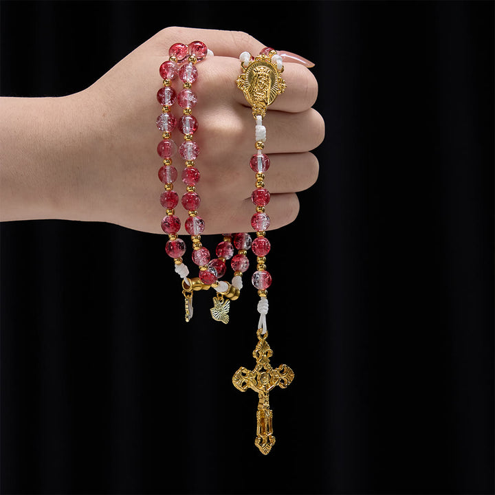 Christianartworkshop Chapelet de Notre-Dame avec colombe du Saint-Esprit et perles de verre rouge : incarne l’amour sacré et une dévotion vibrante - image 15