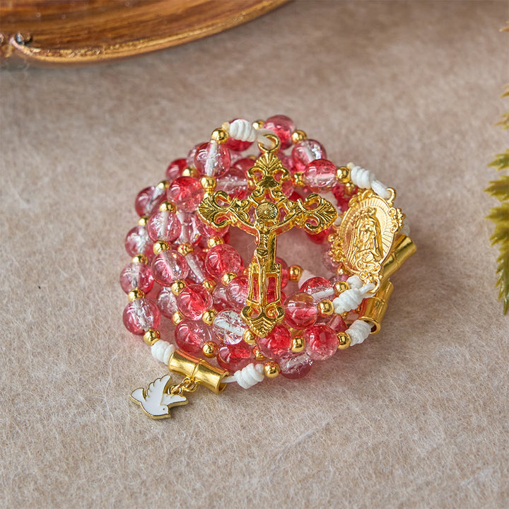Christianartworkshop Chapelet de Notre-Dame avec colombe du Saint-Esprit et perles de verre rouge : incarne l’amour sacré et une dévotion vibrante - image 9