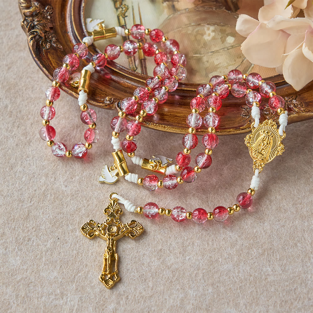 Christianartworkshop Chapelet de Notre-Dame avec colombe du Saint-Esprit et perles de verre rouge : incarne l’amour sacré et une dévotion vibrante - image 4