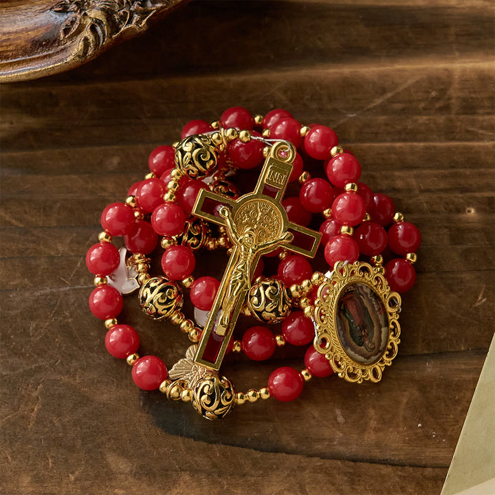 Christianartworkshop Chapelet de la Colombe du Saint-Esprit : Grains rouges et crucifix doré pour la prière et la dévotion - image 3