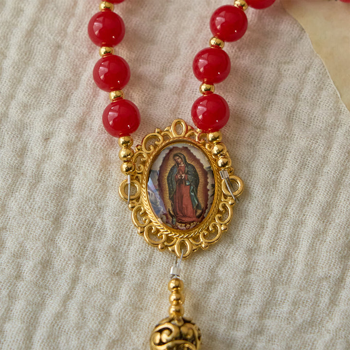 Christianartworkshop Chapelet de la Colombe du Saint-Esprit : Grains rouges et crucifix doré pour la prière et la dévotion - image 4