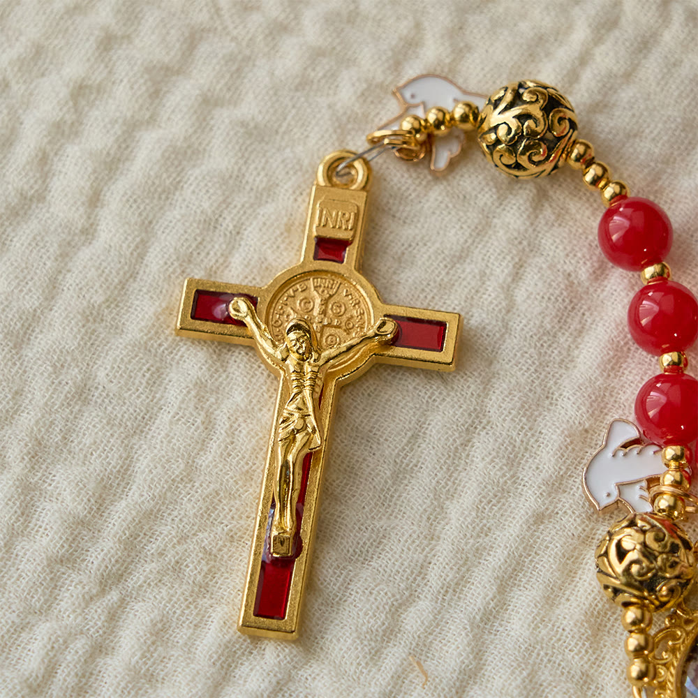 Christianartworkshop Chapelet de la Colombe du Saint-Esprit : Grains rouges et crucifix doré pour la prière et la dévotion - image 6