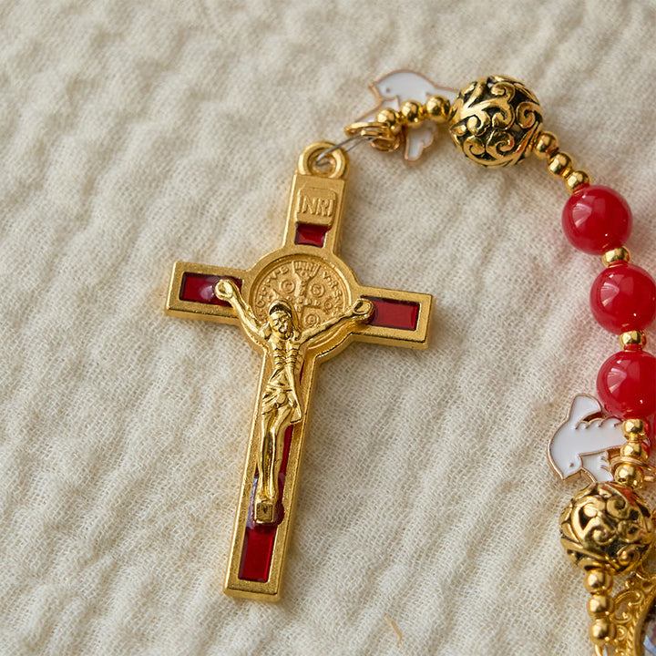 Christianartworkshop Chapelet de la Colombe du Saint-Esprit : Grains rouges et crucifix doré pour la prière et la dévotion - image 6
