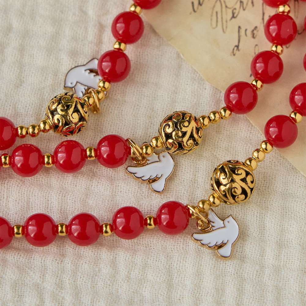 Christianartworkshop Chapelet de la Colombe du Saint-Esprit : Grains rouges et crucifix doré pour la prière et la dévotion - image 5
