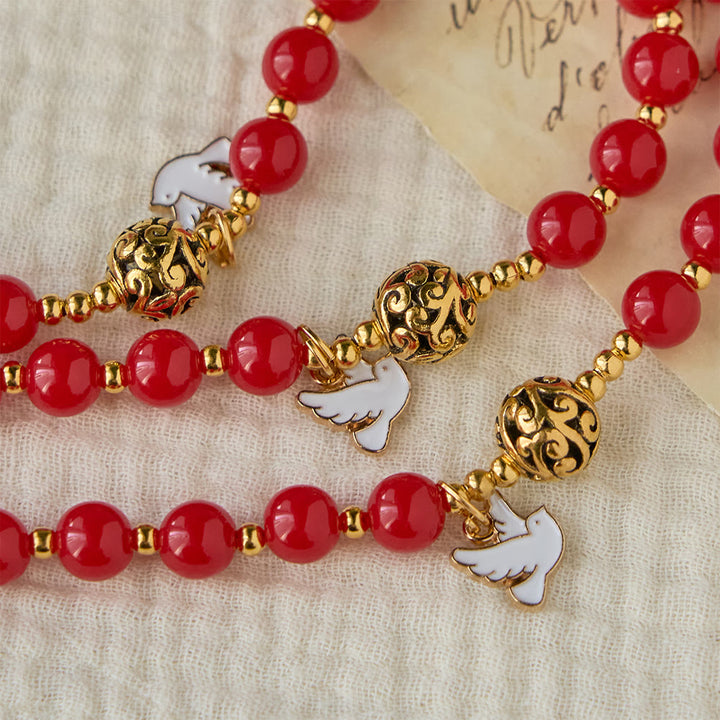 Christianartworkshop Chapelet de la Colombe du Saint-Esprit : Grains rouges et crucifix doré pour la prière et la dévotion - image 5