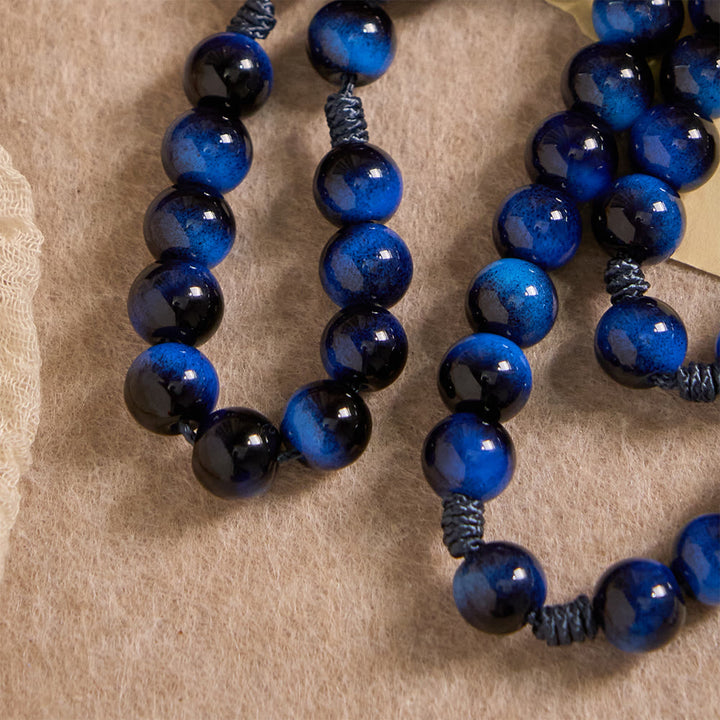 Christianartworkshop Chapelet œil de tigre bleu avec crucifix argenté : un symbole de la force inébranlable de Dieu - image 7