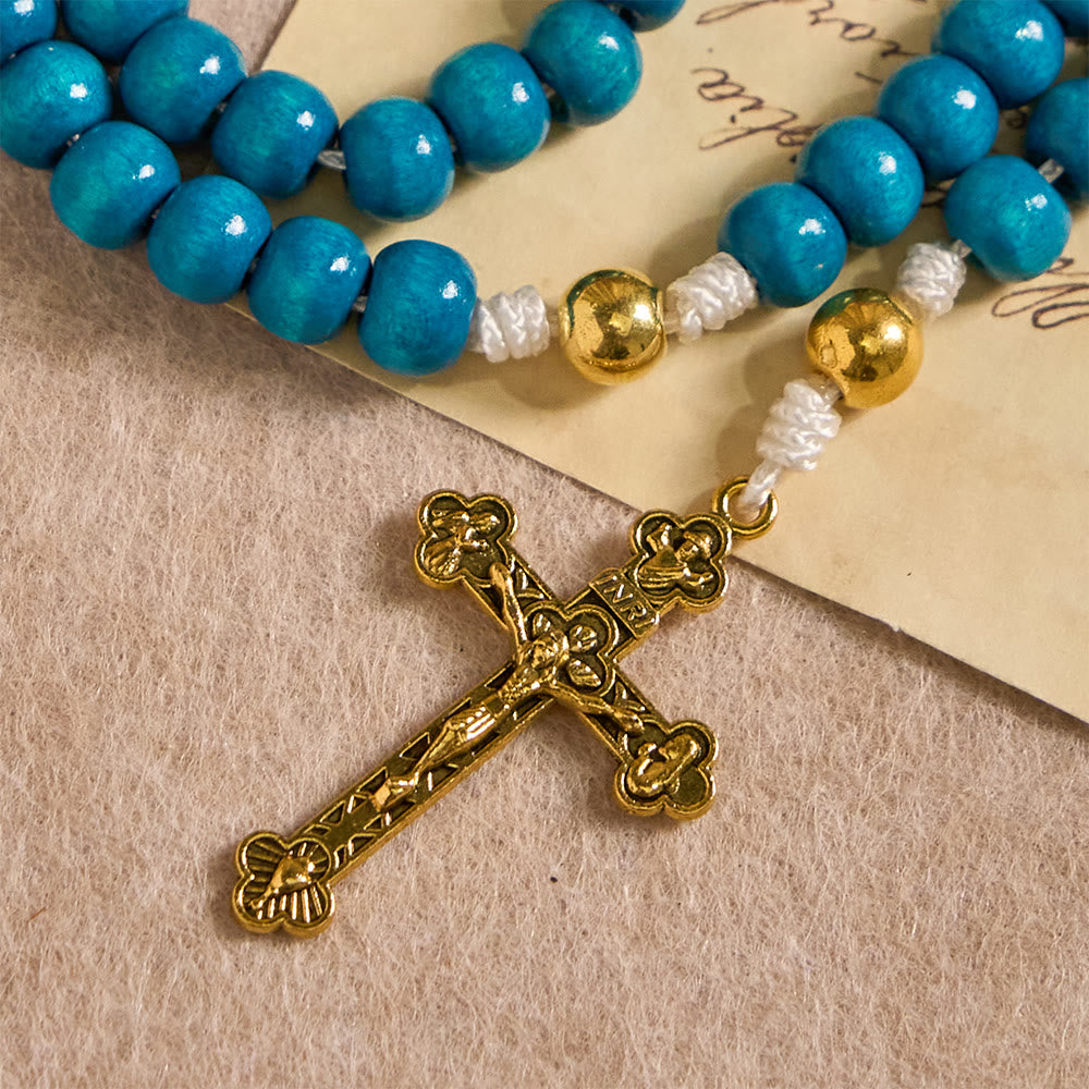 Christianartworkshop Chapelet en bois bleu avec médaillon de Notre-Dame : un symbole de grâce et de foi divine - image 7