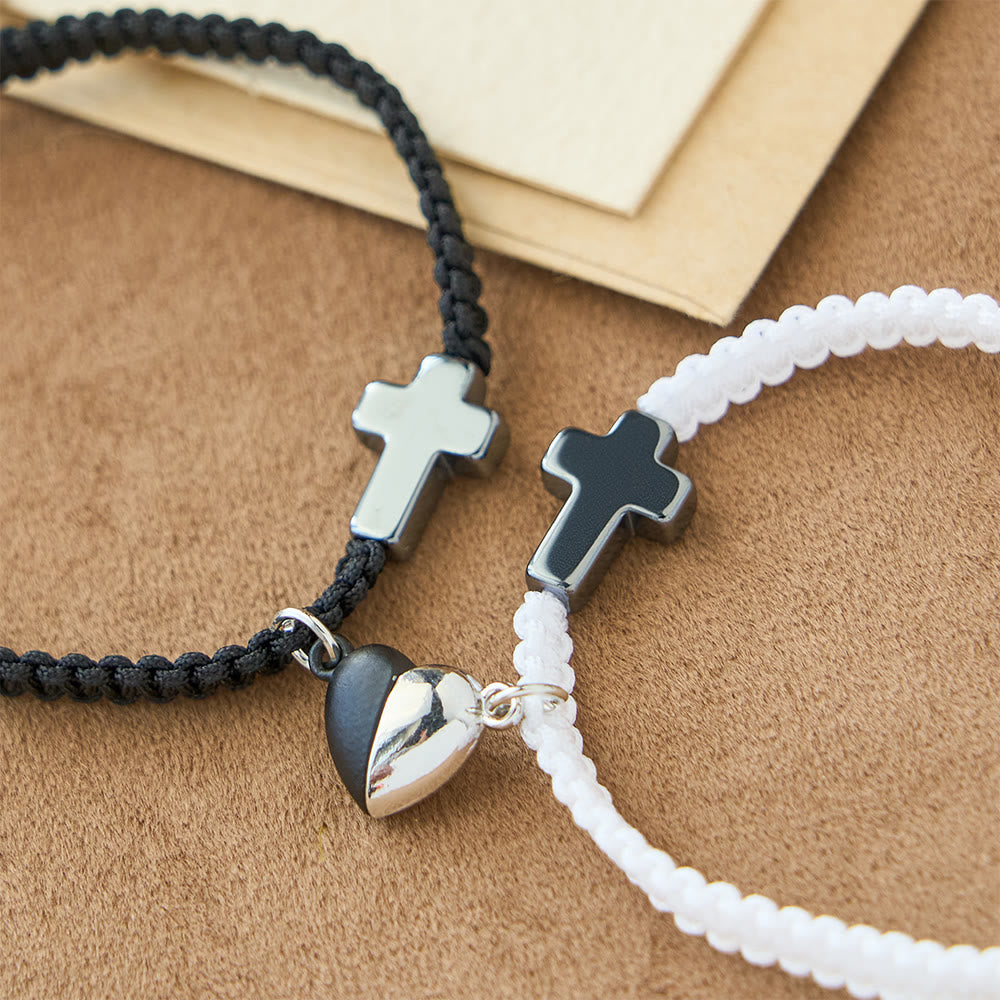 Christianartworkshop Ensemble de bracelets magnétiques en forme de cœur et de croix : symbole d’union sacrée et d’amour éternel - Blanc + Noir - image 6