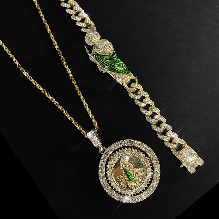 Christianartworkshop Bracelet gourmette en zircon orné de Saint Jude à la robe verte : symbole de grâce et de protection sacrées - Lot de 2 - image 11