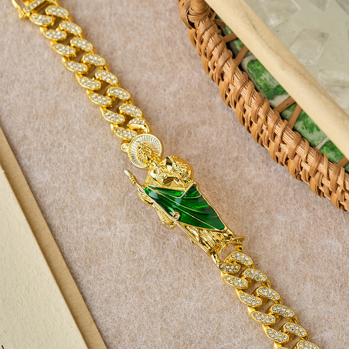 Christianartworkshop Bracelet gourmette en zircon orné de Saint Jude à la robe verte : symbole de grâce et de protection sacrées - image 3