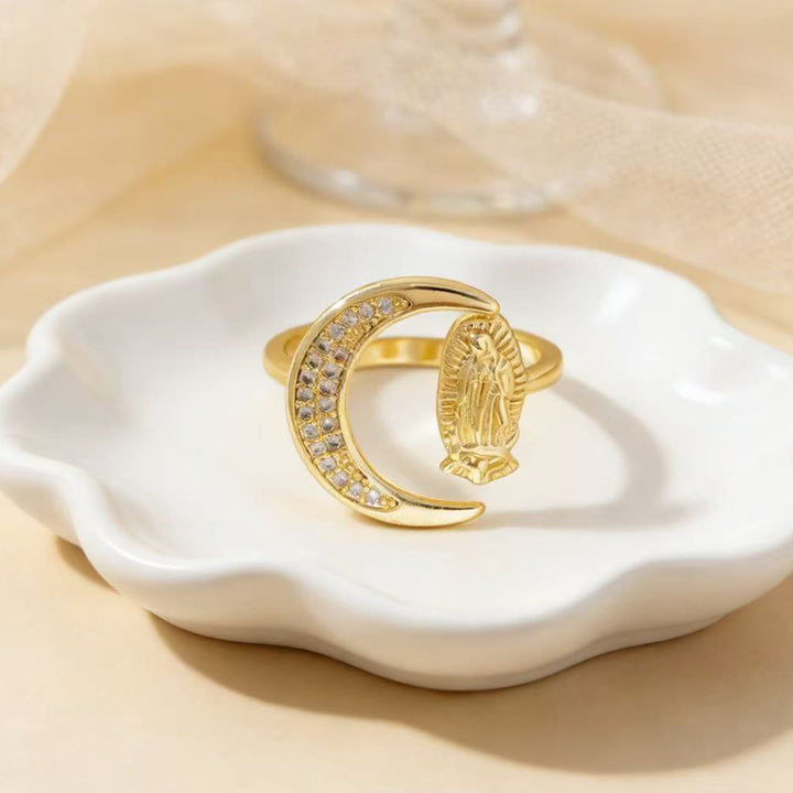 Christianartworkshop Bague Notre-Dame style cœur/lune/ovale : Dévotion sacrée et grâce rayonnante - Lune - image 3