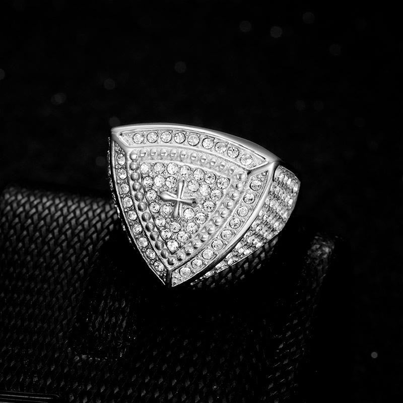 Christianartworkshop Bague à croix et bouclier audacieux : emblème intemporel de foi et de courage - Argent - US 13 - image 3