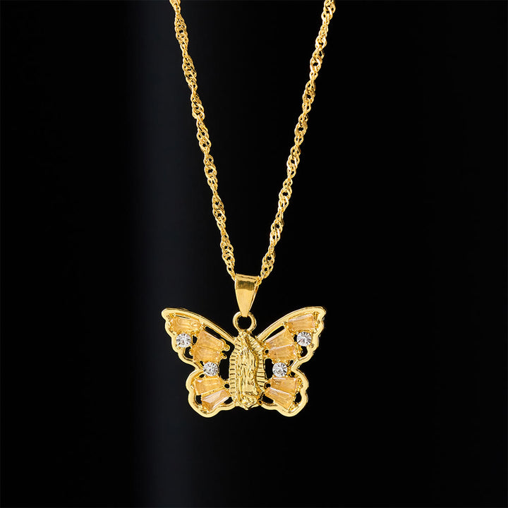 Christianartworkshop Collier Papillon Renaissance Spirituelle : Centre Notre-Dame et aile en cristal, chaîne torsadée - image 8