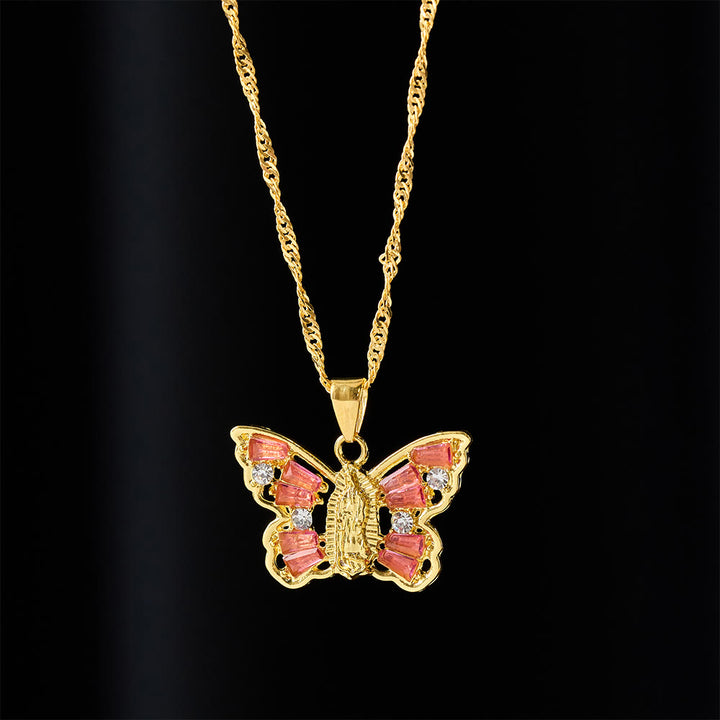 Christianartworkshop Collier Papillon Renaissance Spirituelle : Centre Notre-Dame et aile en cristal, chaîne torsadée - image 5