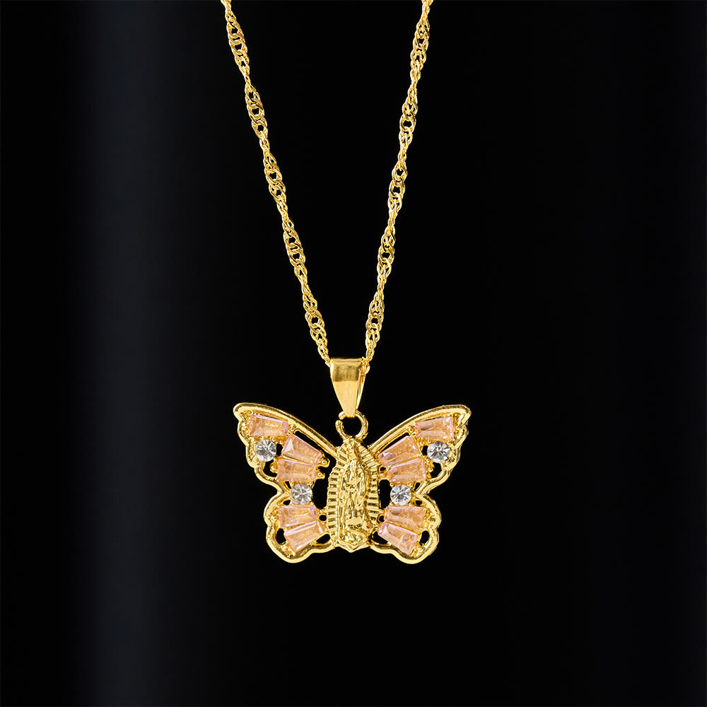 Christianartworkshop Collier Papillon Renaissance Spirituelle : Centre Notre-Dame et aile en cristal, chaîne torsadée - image 2