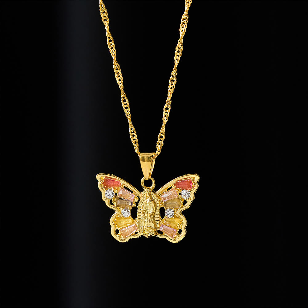 Christianartworkshop Collier Papillon Renaissance Spirituelle : Centre Notre-Dame et aile en cristal, chaîne torsadée - image 11