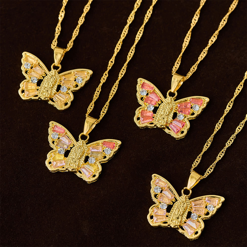Christianartworkshop Collier Papillon Renaissance Spirituelle : Centre Notre-Dame et aile en cristal, chaîne torsadée - image 0