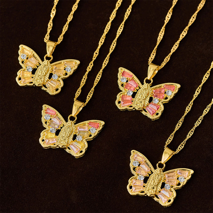 Christianartworkshop Collier Papillon Renaissance Spirituelle : Centre Notre-Dame et aile en cristal, chaîne torsadée - image 0