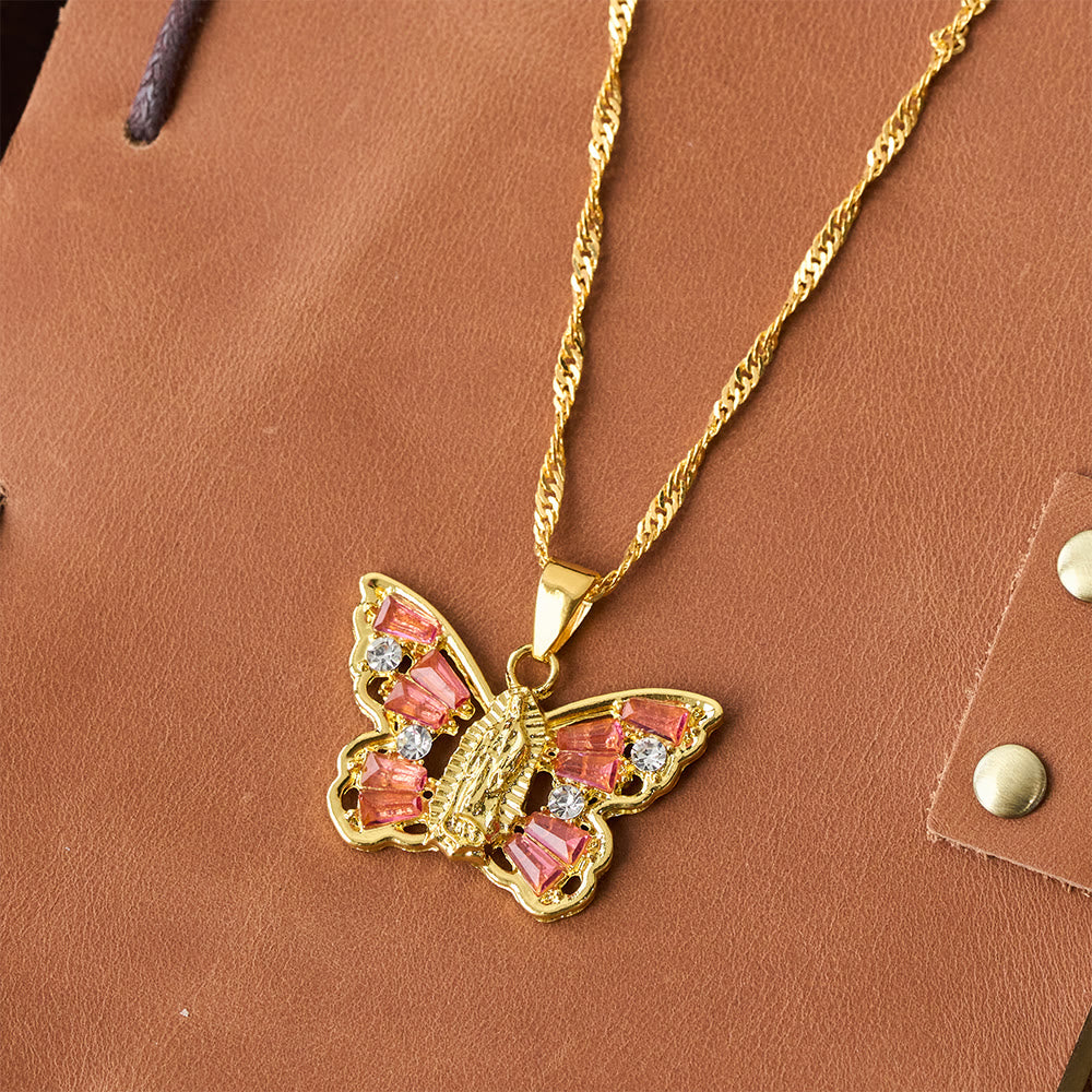 Christianartworkshop Collier Papillon Renaissance Spirituelle : Centre Notre-Dame et aile en cristal, chaîne torsadée - image 6