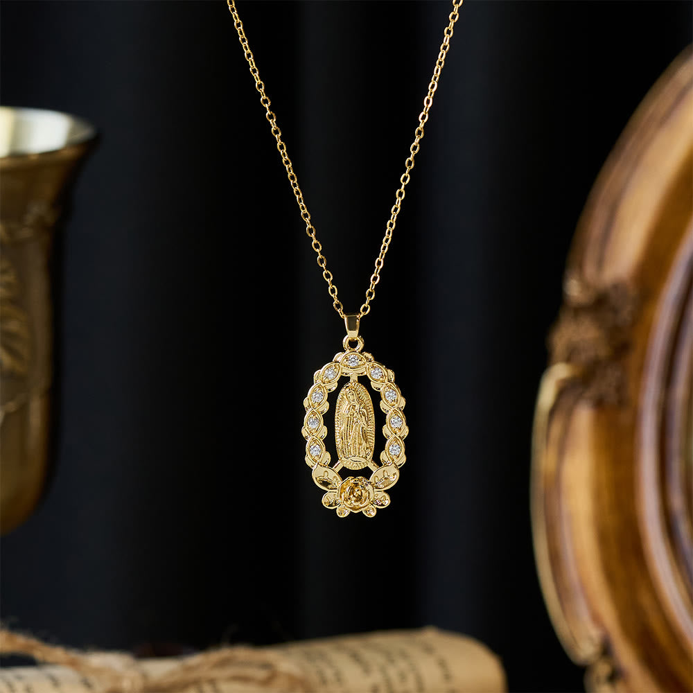 Christianartworkshop Collier Notre-Dame en zircon et couronne florale : symbole de grâce et de protection sacrées - image 1