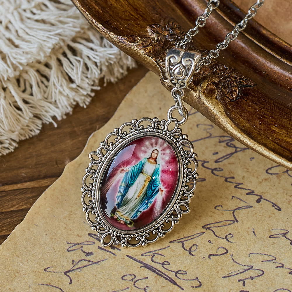 Christianartworkshop Collier avec cadre en filigrane représentant Notre-Dame : un symbole de grâce sacrée et de lumière divine - Violet - image 9
