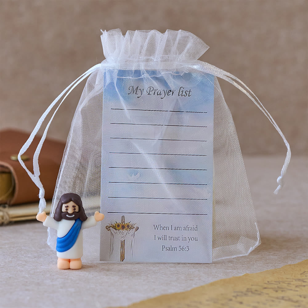 Figurine miniature de Jésus de Christianartworkshop avec mon ensemble de liste de prières : un symbole de foi douce dans chaque main - image 1