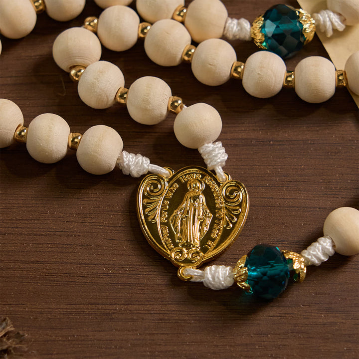 Christianartworkshop Chapelet en perles de bois Notre-Dame de Grâce avec des accents de perles bleu paon - image 6