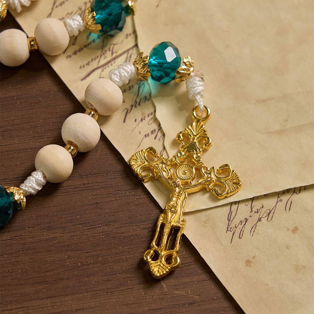 Christianartworkshop Chapelet en perles de bois Notre-Dame de Grâce avec des accents de perles bleu paon - image 7