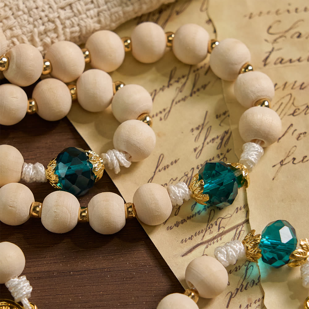 Christianartworkshop Chapelet en perles de bois Notre-Dame de Grâce avec des accents de perles bleu paon - image 5
