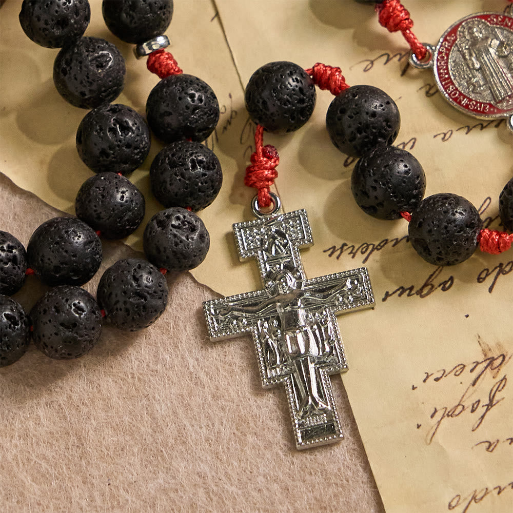 Christianartworkshop Chapelet byzantin en pierre volcanique avec crucifix de saint Benoît et de saint Damien - image 7