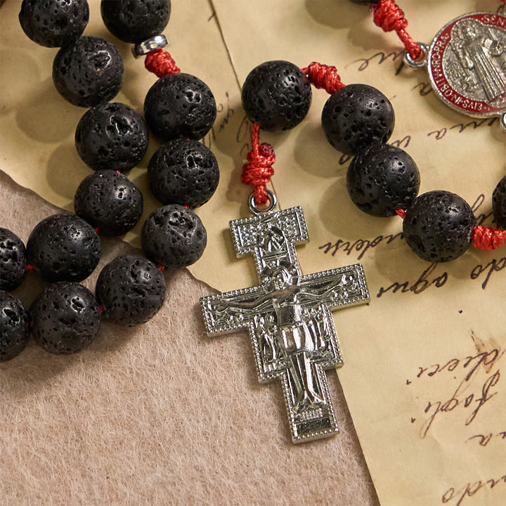Christianartworkshop Chapelet byzantin en pierre volcanique avec crucifix de saint Benoît et de saint Damien - image 7
