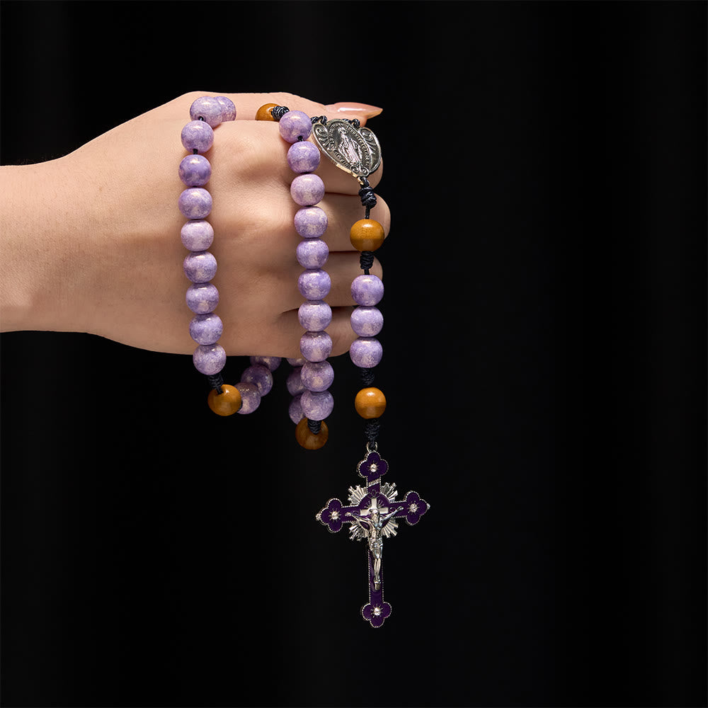 Christianartworkshop Chapelet de dévotion en verre violet avec médaille de Notre-Dame et crucifix - image 1