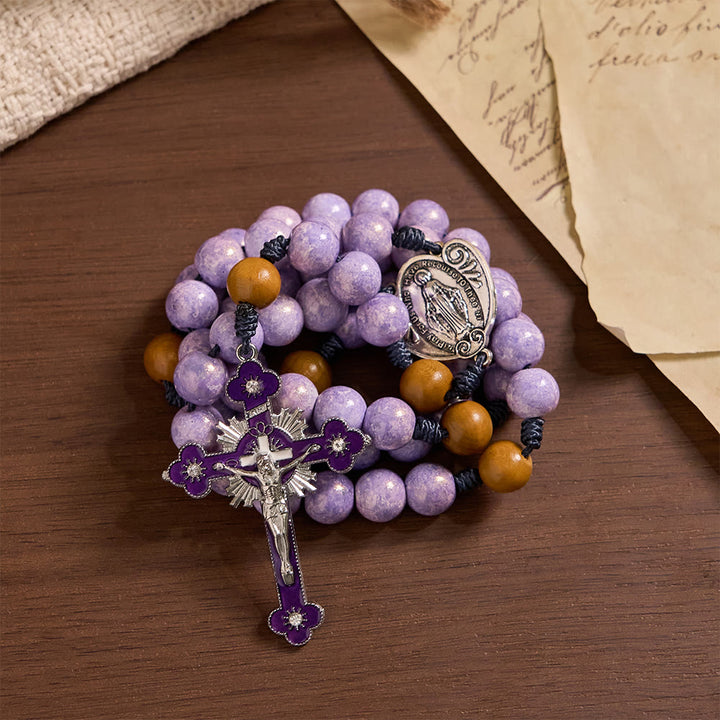 Christianartworkshop Chapelet de dévotion en verre violet avec médaille de Notre-Dame et crucifix - image 4