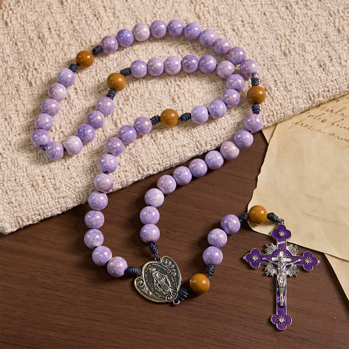 Christianartworkshop Chapelet de dévotion en verre violet avec médaille de Notre-Dame et crucifix - image 3