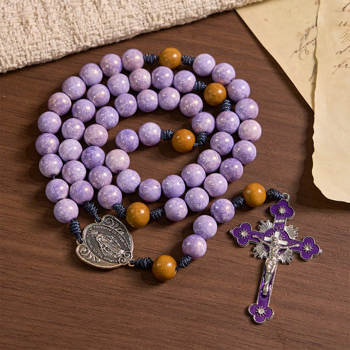 Christianartworkshop Chapelet de dévotion en verre violet avec médaille de Notre-Dame et crucifix - Notre-Dame et le Crucifix - image 0