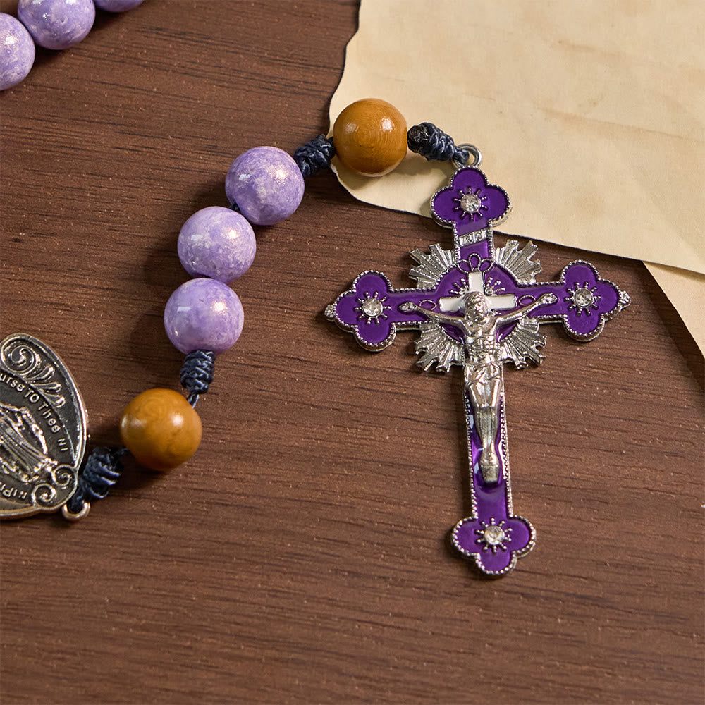 Christianartworkshop Chapelet de dévotion en verre violet avec médaille de Notre-Dame et crucifix - image 7