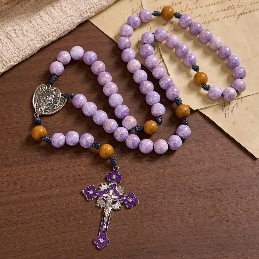 Christianartworkshop Chapelet de dévotion en verre violet avec médaille de Notre-Dame et crucifix - image 2