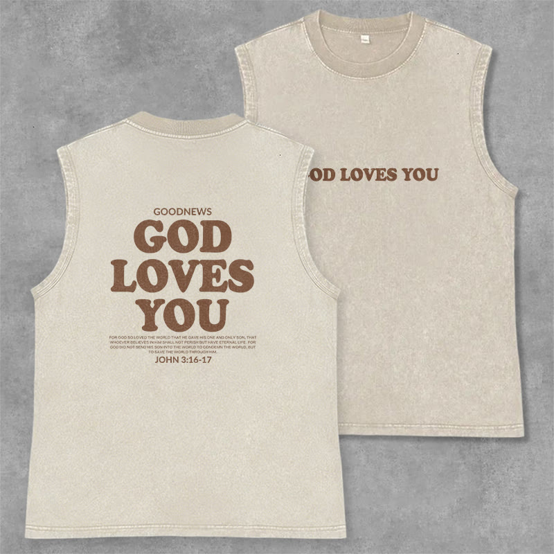 Christianartworkshop Débardeur unisexe lavé « Dieu t'aime » - Beige - 2XL - image 8