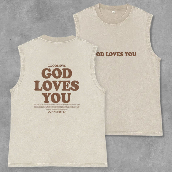 Christianartworkshop Débardeur unisexe lavé « Dieu t'aime » - Beige - 2XL - image 8