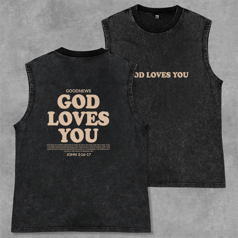 Christianartworkshop Débardeur unisexe lavé « Dieu t'aime » - Noir - 2XL - image 1