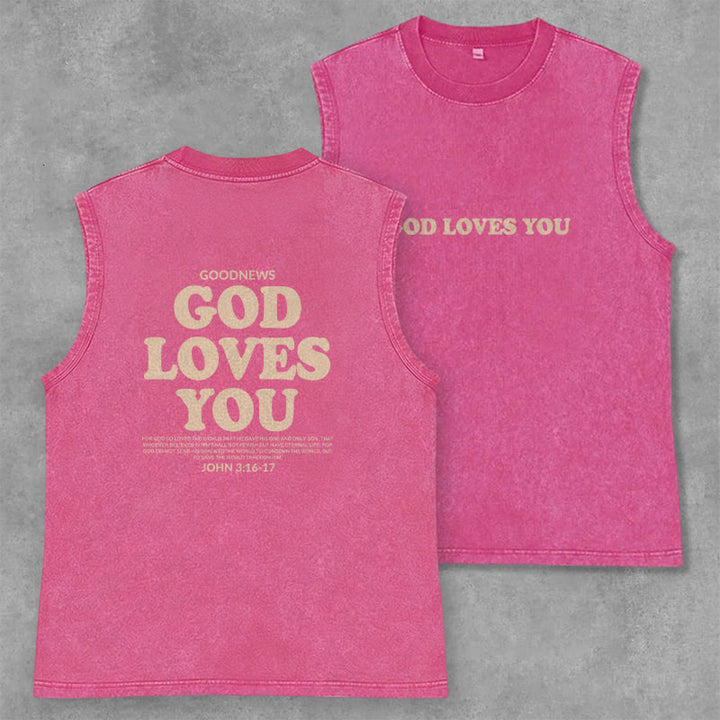 Christianartworkshop Débardeur unisexe lavé « Dieu t'aime » - Rose - 2XL - image 22