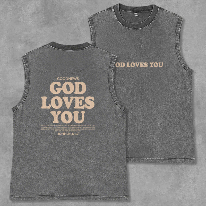 Christianartworkshop Débardeur unisexe lavé « Dieu t'aime » - Gris - 2XL - image 15