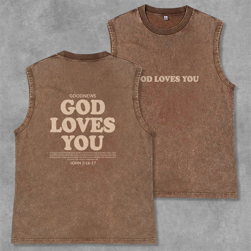 Christianartworkshop Débardeur unisexe lavé « Dieu t'aime » - Brun - 2XL - image 29